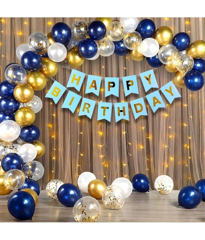     			Party Propz Happy Birthday Decorations For Boys -41Pcs Happy Birthday Decoration Items Kit- Curtain Net, Light, Metallic Balloons, Banner /Husband Birthday Decoration Kit Items