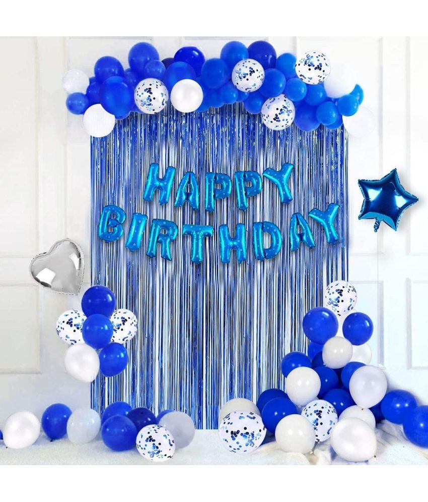     			Party Propz Happy Birthday Decorations Kit for Boys- 51pcs with Foil Balloon, Latex & Metallic Balloons, Star & foil curtain / Blue Balloons For Decoration / Blue and White Balloons for Decoration