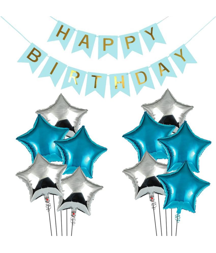     			Party Propz Pack Of 11 Pieces Birthday Decoration Combo(1 Piece "Happy Birthday" Banner With 10 Pieces Star Foil Balloons)