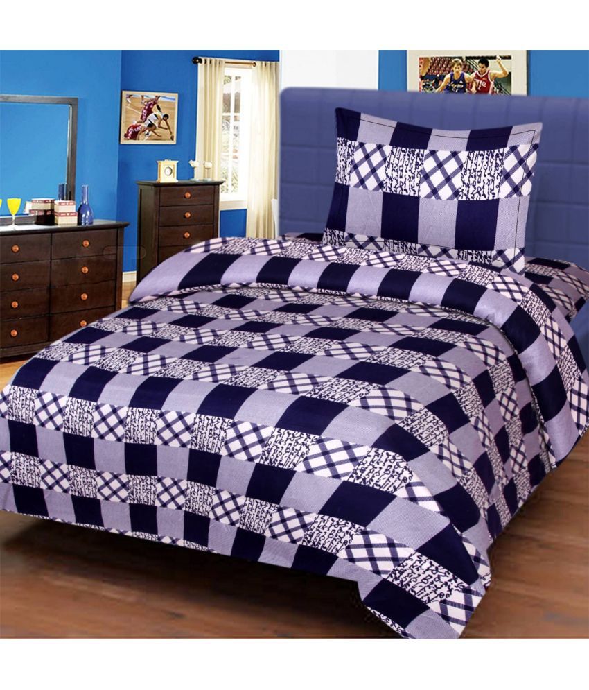     			Shaphio - Blue Microfiber Single Bedsheet with 1 Pillow Cover
