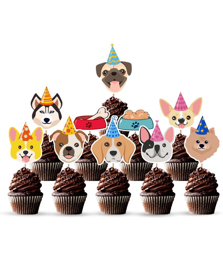     			Zyozi 10 PCS Dog Face Cupcake Toppers Dog Cake Topper Puppy Birthday Garland Pet Theme Party Cake Decorations Supplies