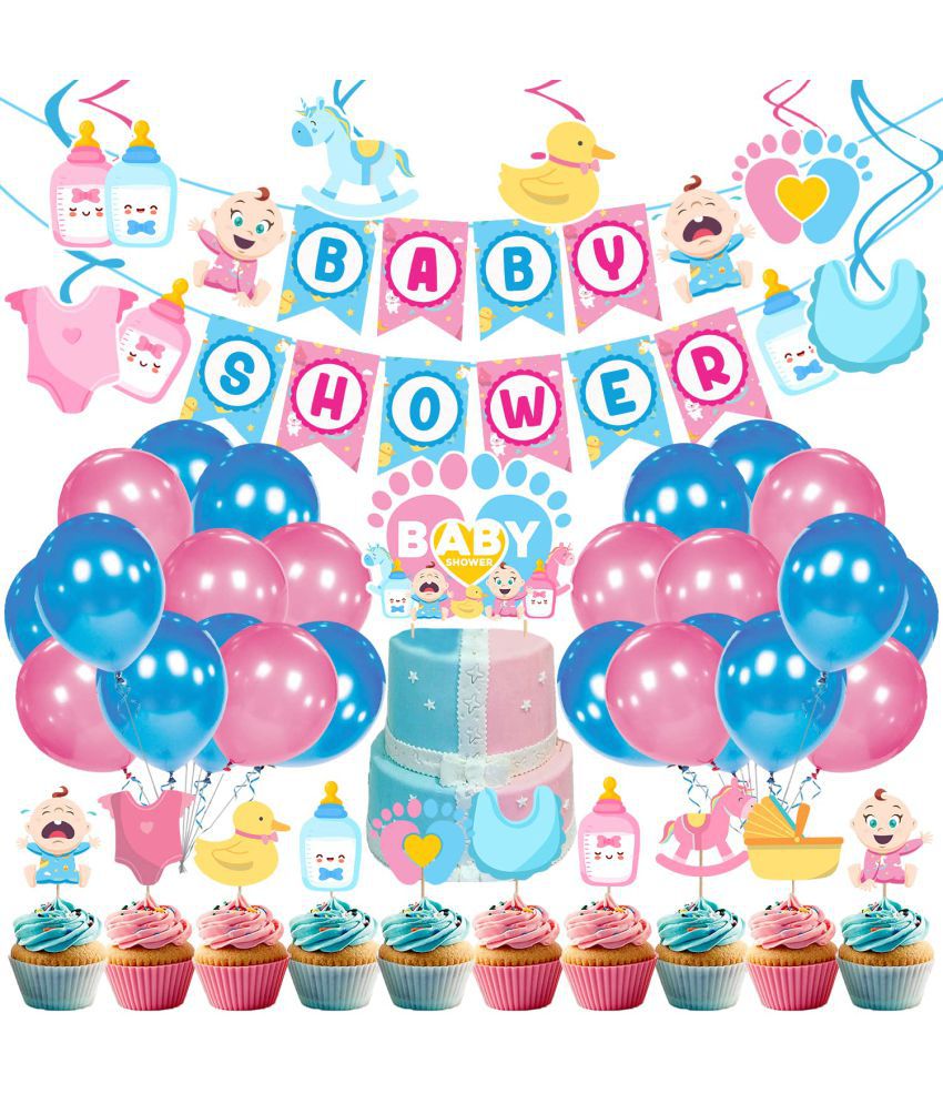     			Zyozi  Baby Shower Decorations,Baby Shower Party Supplies Included Baby Shower Letter Banner,Hanging Swirls ,Cake Topper,Cup Cake Topper and Balloons for Baby Shower Theme Party Favors (Pack of 43)