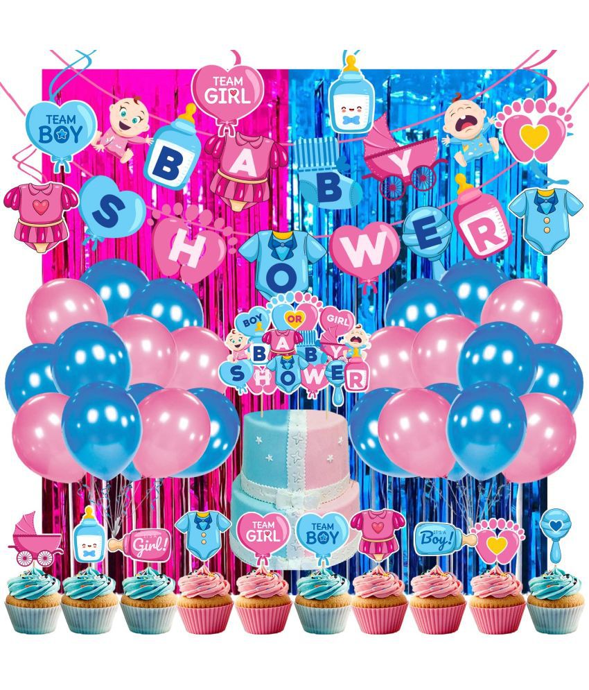     			Zyozi Baby Shower Decorations Props,Baby Shower Party Supplies Included Baby Shower Letter Banner, Cake Topper, Cupckae Topper, Hanging Swirls, Foil Curtain And Balloon for Baby Shower Theme Party Favors (Pack of 45)