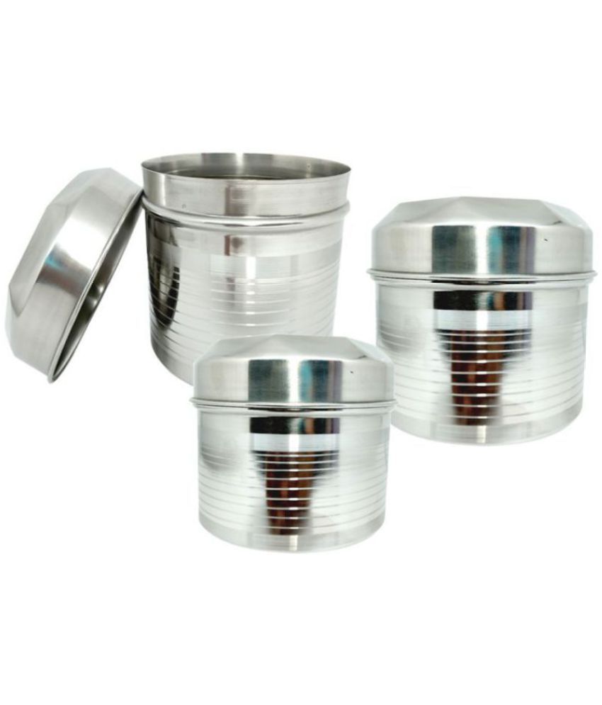     			bartan hub - Steel Silver Tea/Coffee/Sugar Container ( Set of 3 - 600 )