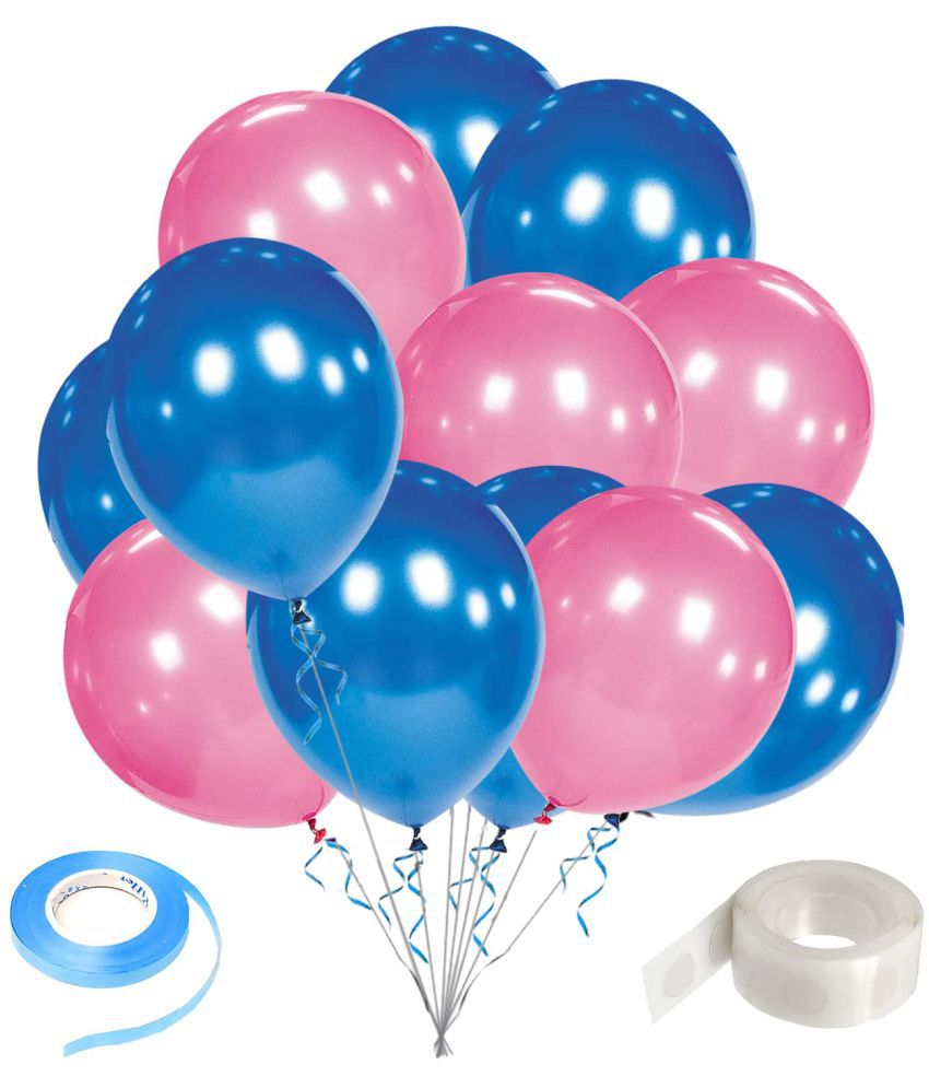    			Zyozi  Metallic Blue and pink Balloons,10nch Blue and Metallic pink Birthday Party Balloons with Ribbon and Glue Dot for Baby Shower Wedding Decorations(Pack of 27)