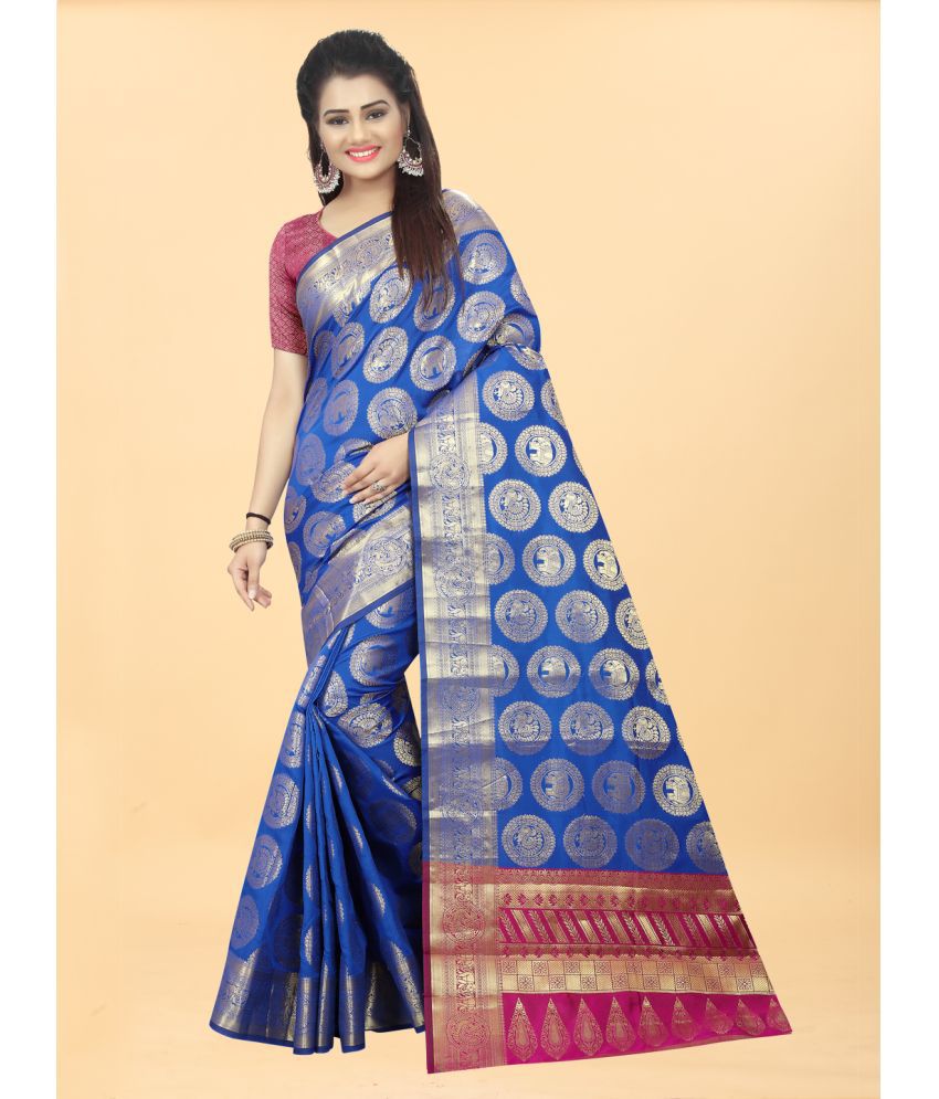     			Gazal Fashions - Blue Banarasi Silk Saree With Blouse Piece ( Pack of 1 )