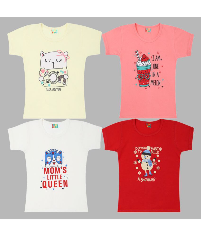     			Little Zing - Multi Cotton Girls T-Shirt ( Pack of 4 )