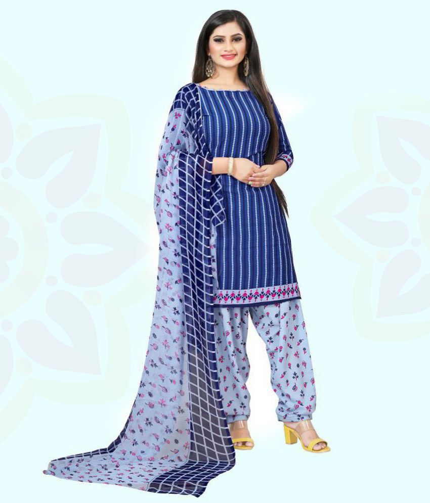     			Anand Blue Crepe Unstitched Dress Material