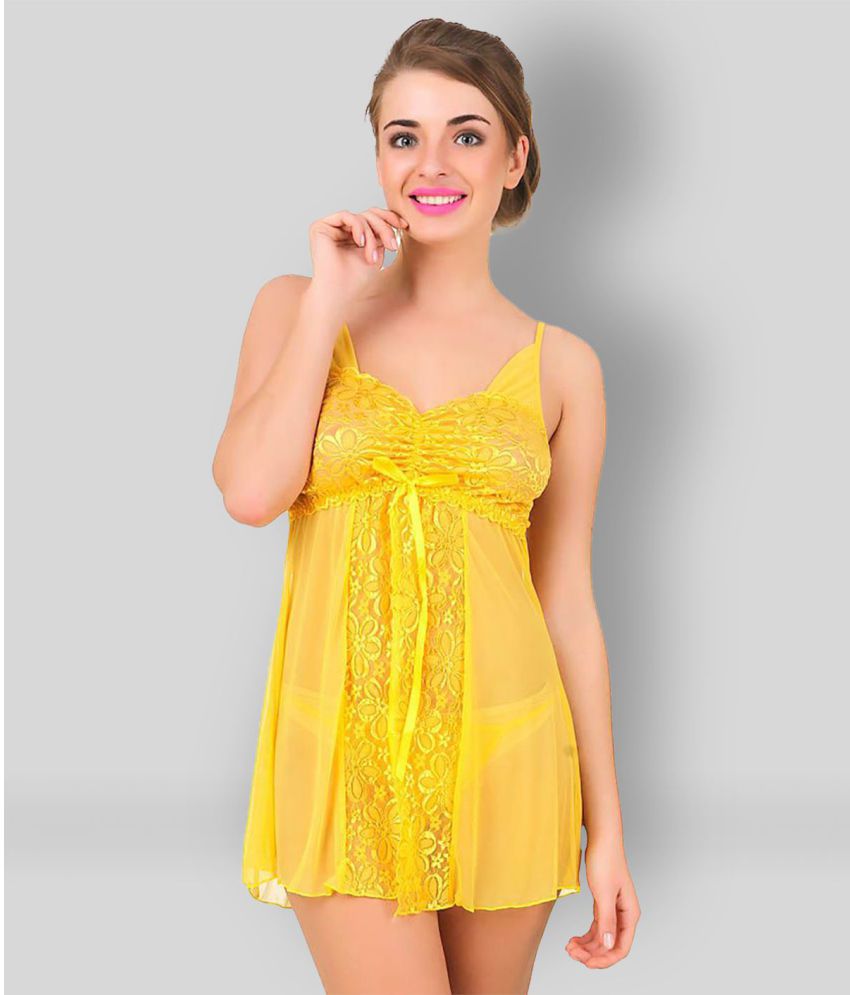     			ZYPRENT - Yellow Net Women's Nightwear Baby Doll Dresses With Panty ( Pack of 1 )