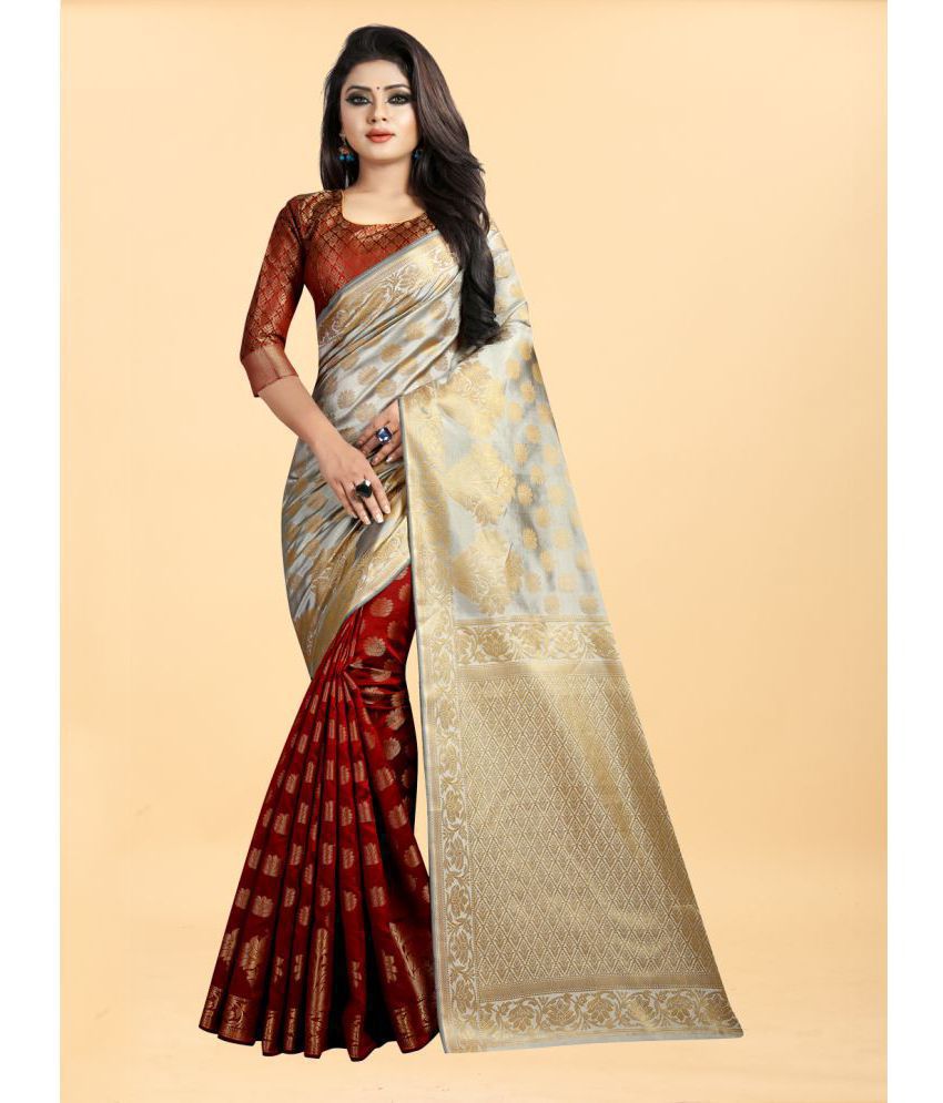     			Gazal Fashions - Cream Banarasi Silk Saree With Blouse Piece ( Pack of 1 )