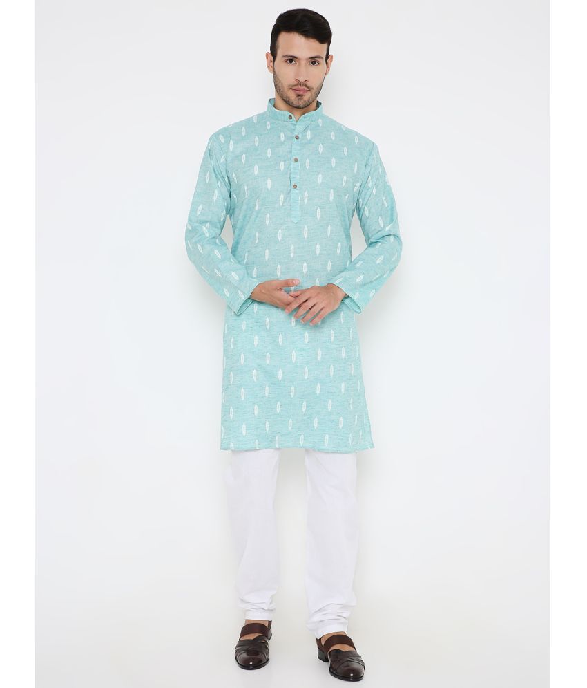     			Maharaja - Blue Linen Regular Fit Men's Kurta Pyjama Set ( Pack of 1 )