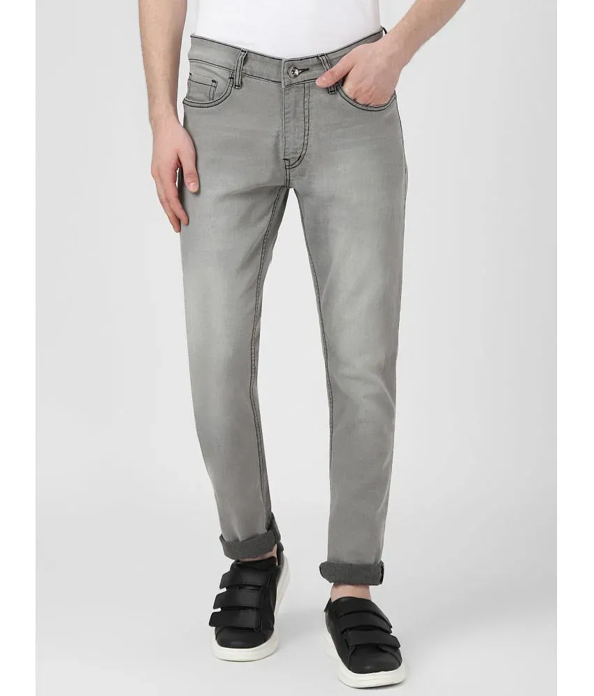 UrbanMark Men Slim Fit Mild Wash Grey Stretchable Jeans