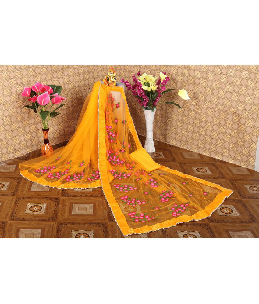     			Gazal Fashions - Mustard Net Saree With Blouse Piece ( Pack of 1 )