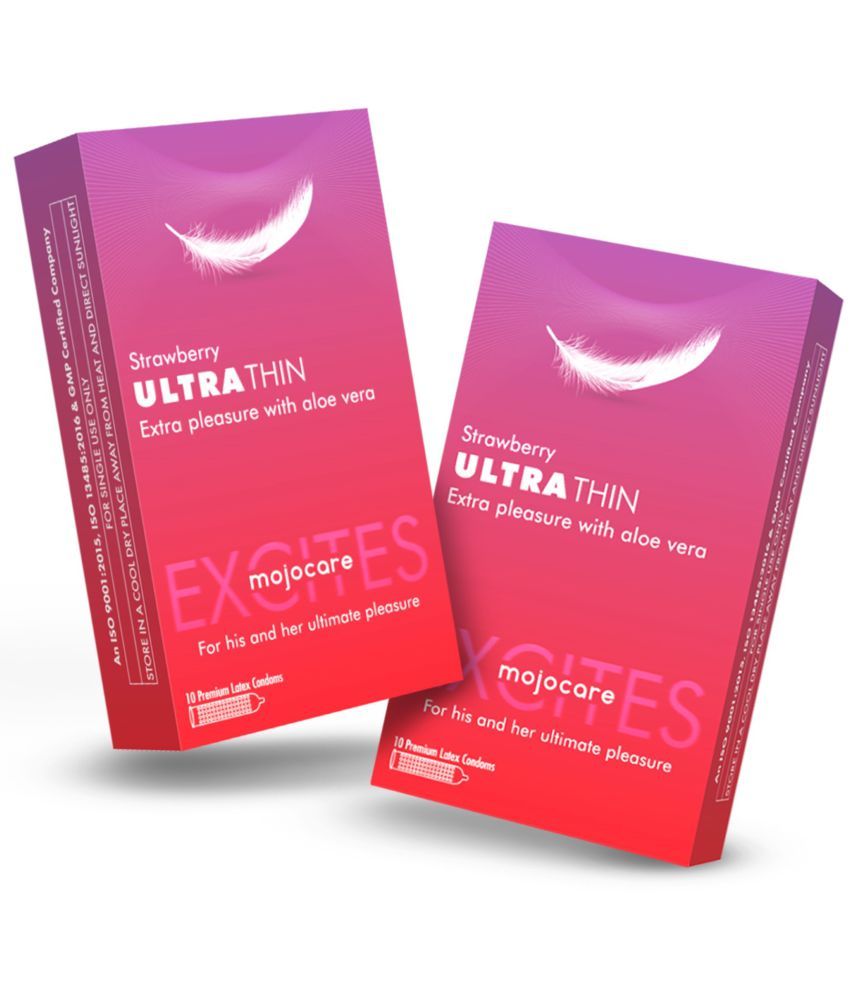 Mojocare Excites Strawberry Ultra Thin Condoms 2 Packs of 10