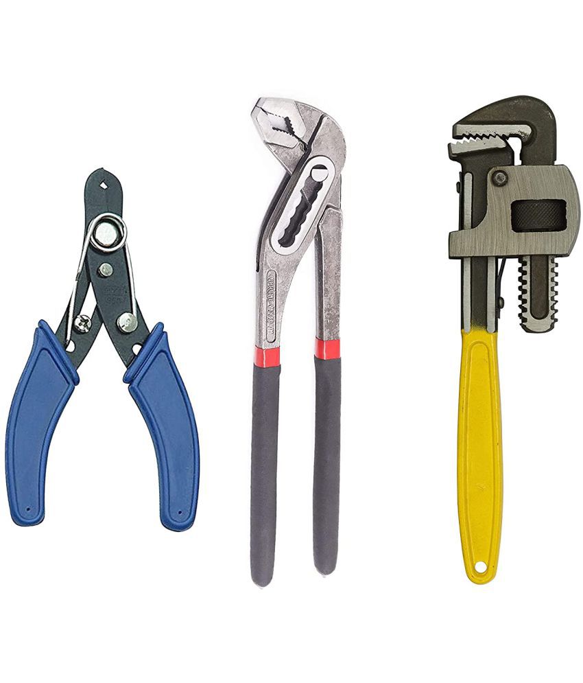     			Kadio Hand Tools Combo Set With 10" Rubber Grip Pump Plier, 12" Pipe Wrench, Wire Cutter (Set of 3)