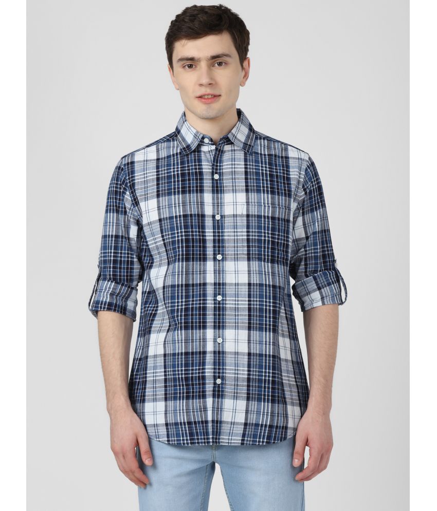     			UrbanMark Men 100% Cotton Full Sleeves Regular Fit Check Casual Shirt-Blue & White