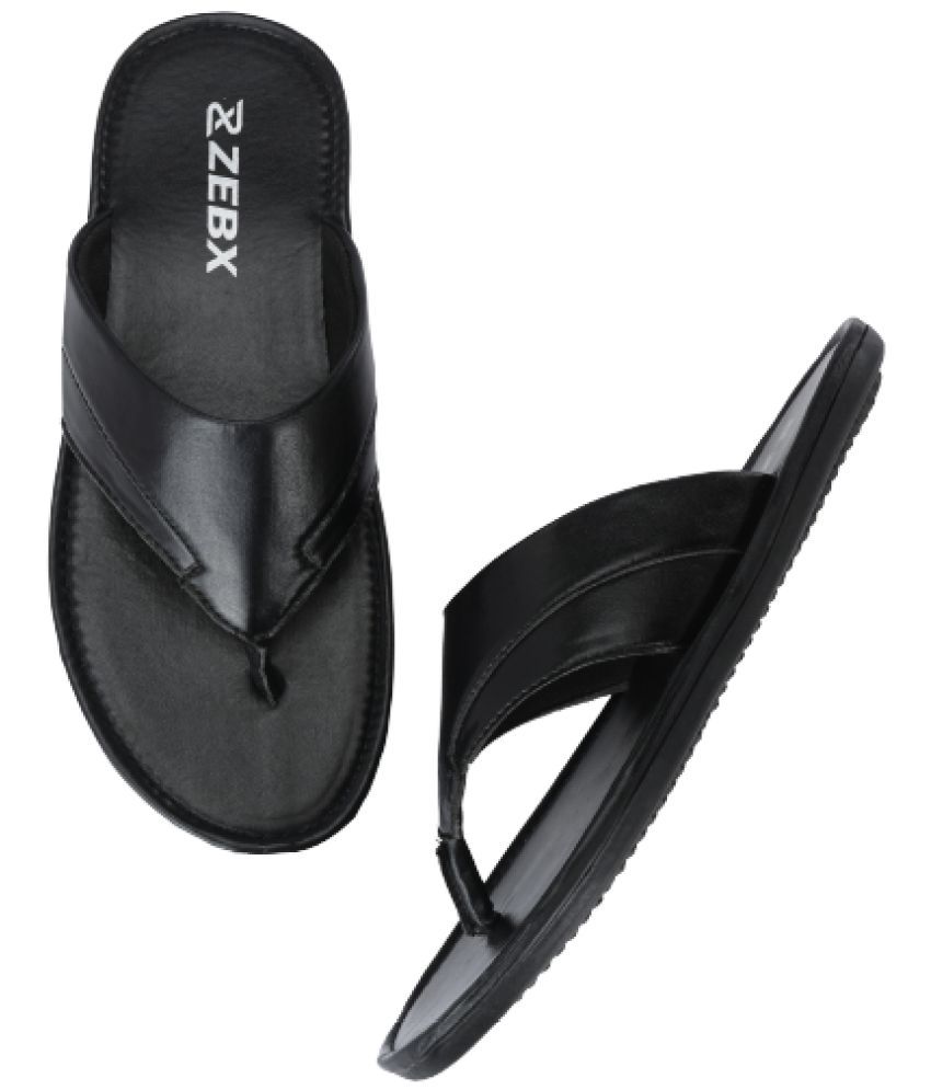     			ZebX - Black Men's Leather Slipper