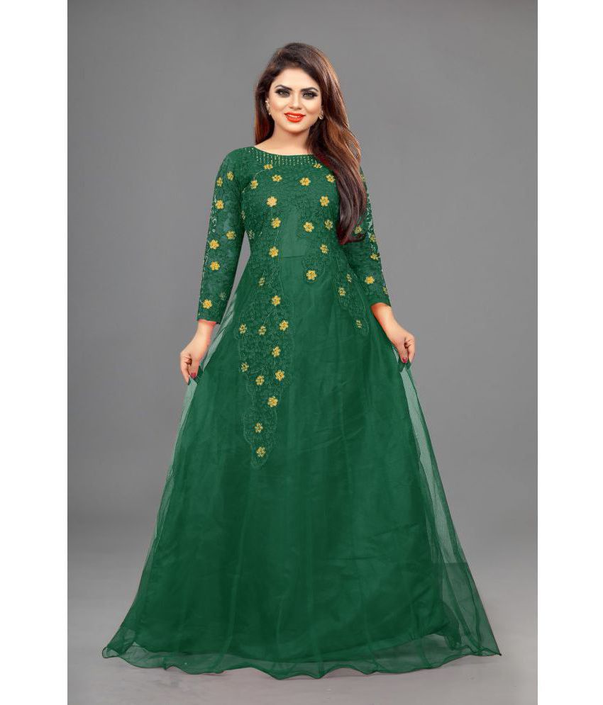     			JULEE - Green A-line Net Women's Stitched Ethnic Gown ( Pack of 1 )