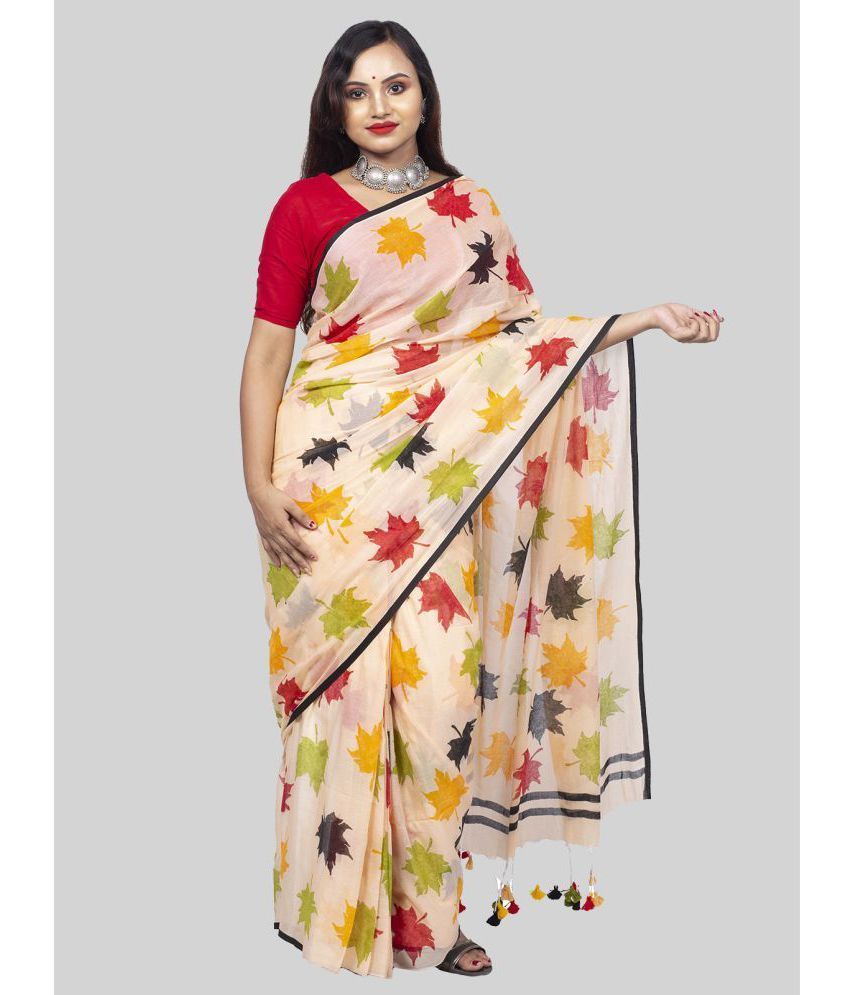     			Handloom Point - Cream Cotton Saree Without Blouse Piece ( Pack of 1 )