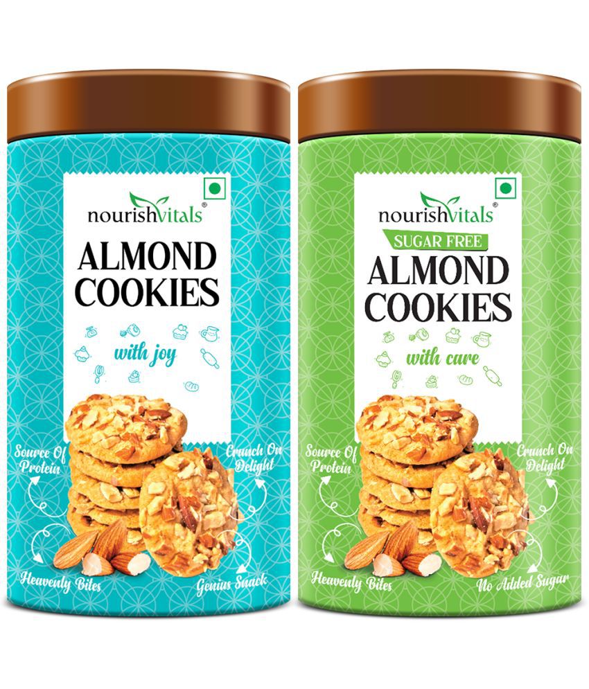     			NourishVitals Almond Cookies + Sugar Free Almond Cookies, Heavenly Bites, Source of Protein, Crunchy Delights, Genius Snack, 120g Each