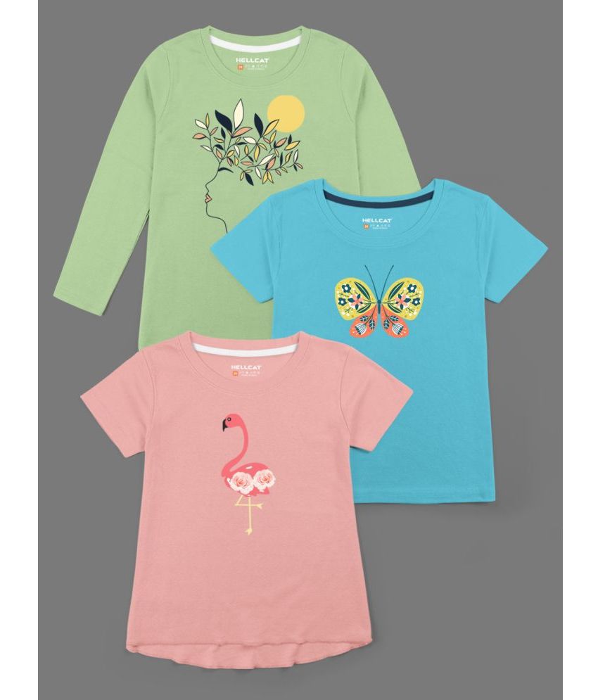     			HELLCAT - Multicolor Cotton Blend Girls T-Shirt ( Pack of 3 )