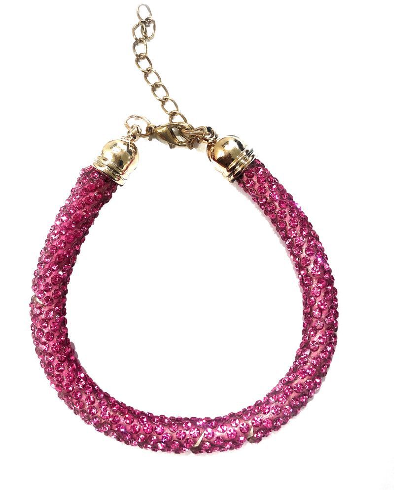 La Belleza Stone Studded Free Size Bracelet in Pink Color for Girls and Women in a Gift Box