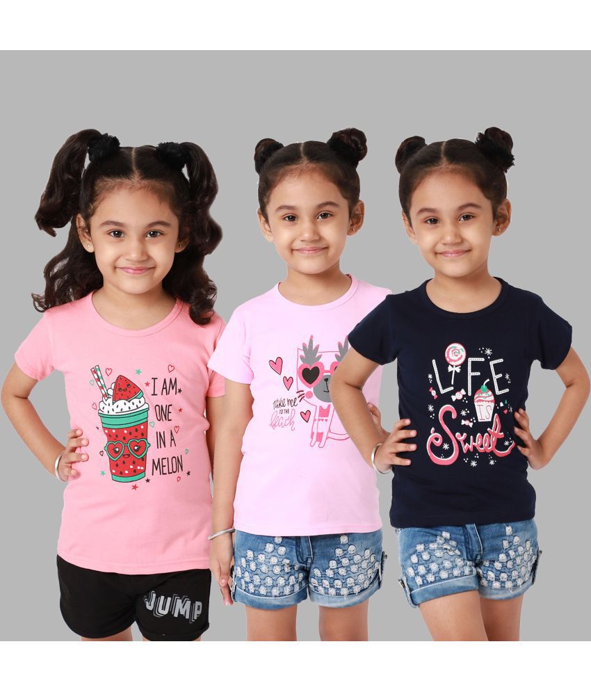     			Little Zing - Multicolor Cotton Girls T-Shirt ( Pack of 3 )