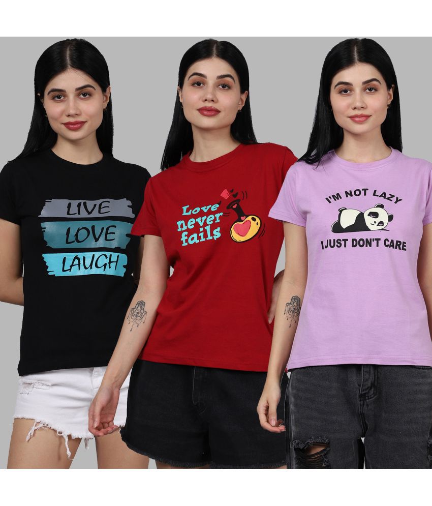     			Fabflee - Multi Color Cotton Regular Fit Women's T-Shirt ( Pack of 3 )