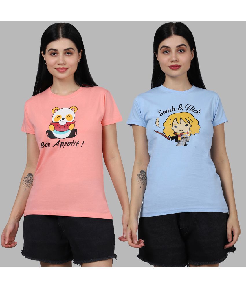     			Fabflee - Multicolor Cotton Regular Fit Women's T-Shirt ( Pack of 2 )