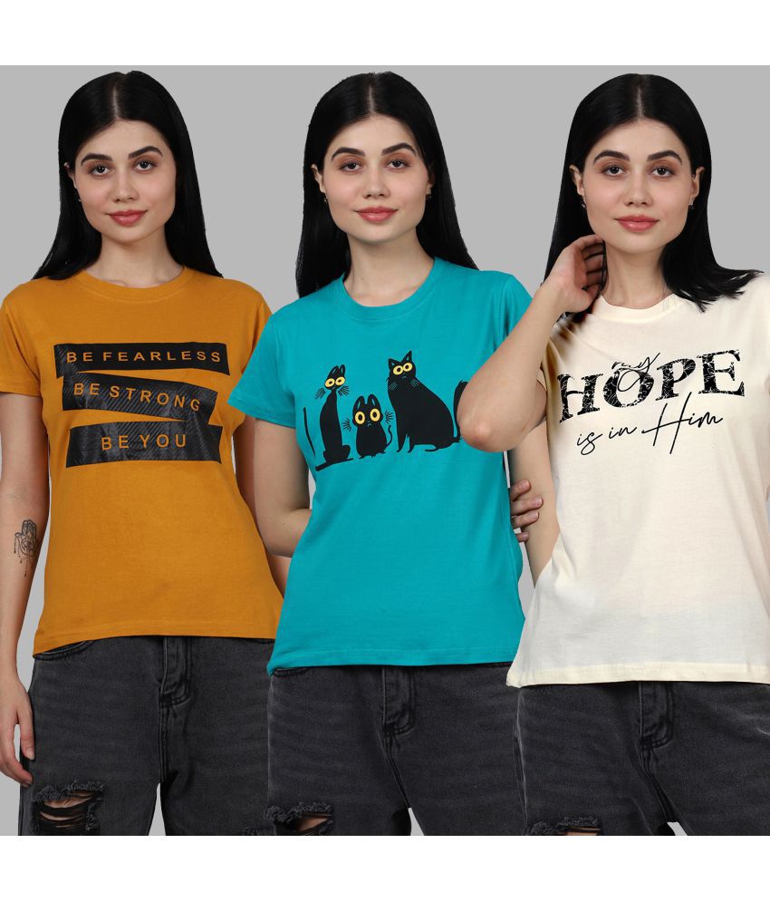     			Fabflee - Multicolor Cotton Regular Fit Women's T-Shirt ( Pack of 3 )