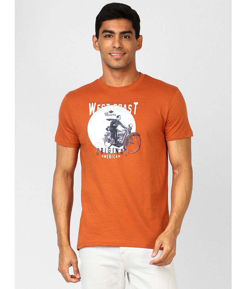     			UrbanMark Men 100% Cotton Regular Fit Round Neck Half Sleeves Graphic Print T Shirt-Rust