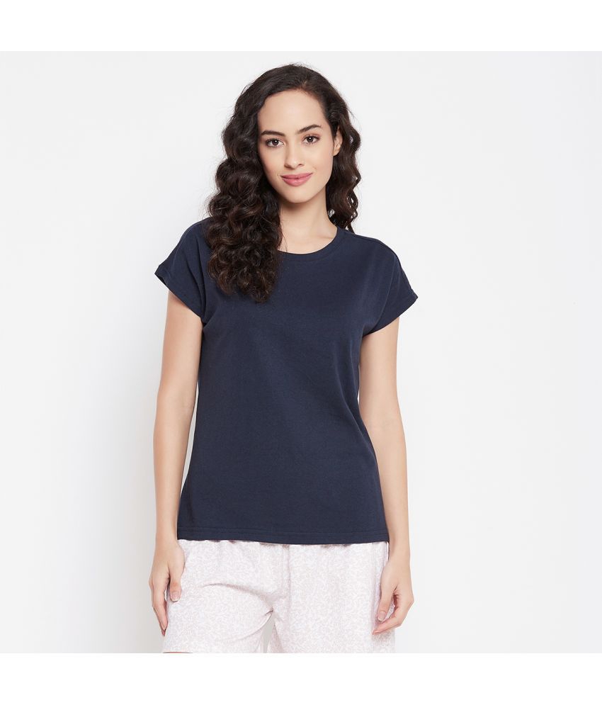     			Clovia - Blue Cotton Regular Fit Women's T-Shirt ( Pack of 1 )
