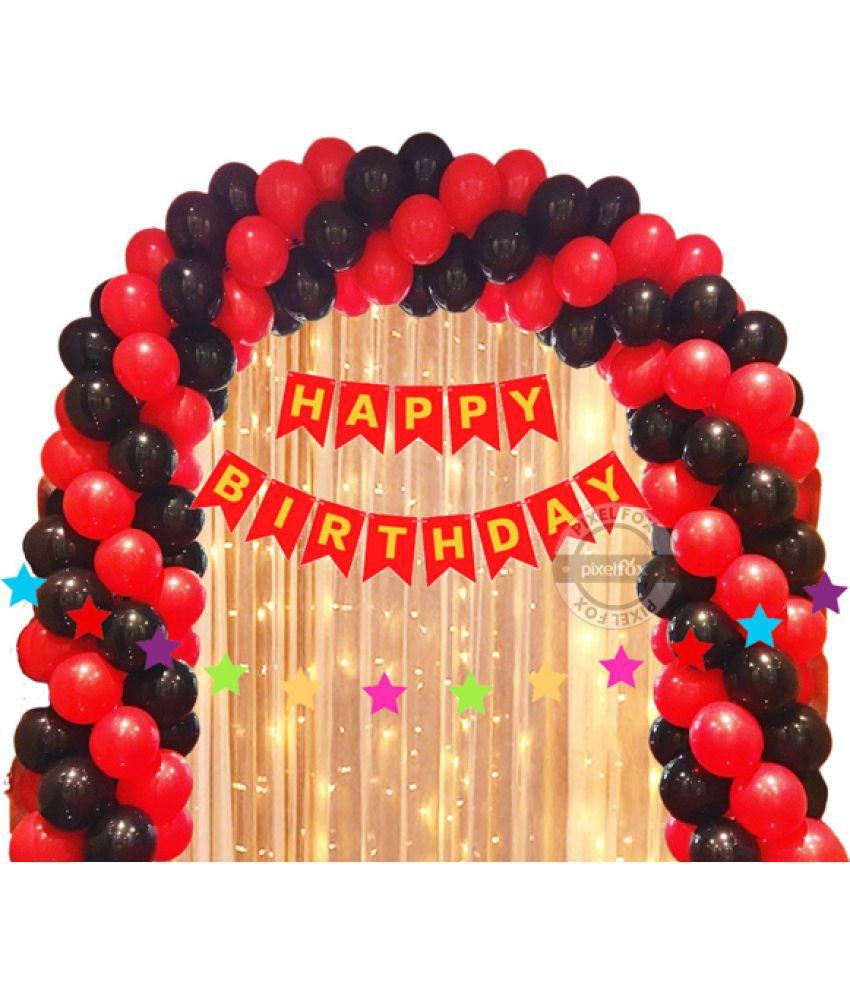     			Happy Birthday Banner ( Red ) + 20 Pcs Metallic Balloon (Red, Black) + 12 Multi Star Set + 1 LED Light ( 9 feet )
