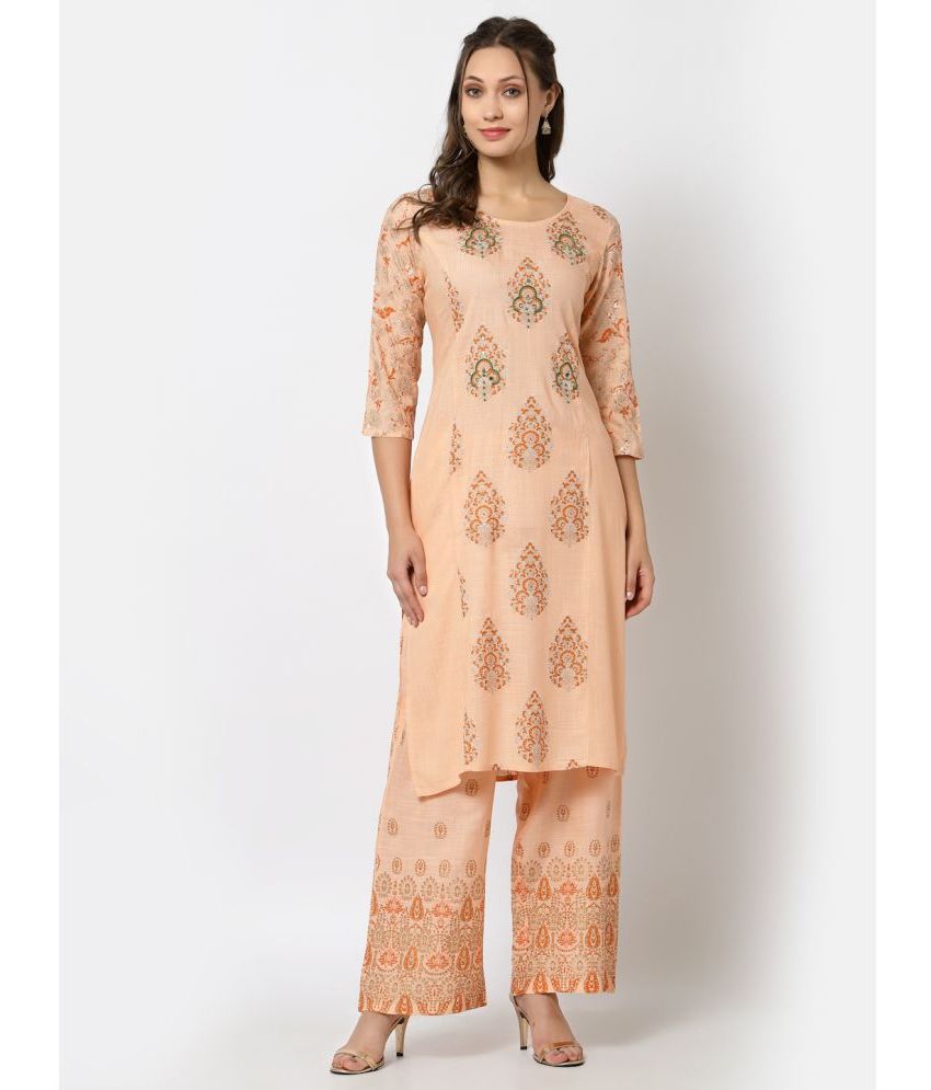     			Yellow Cloud - Peach Straight Rayon Women's Stitched Salwar Suit ( Pack of 1 )