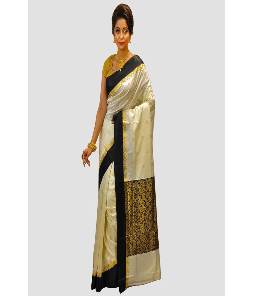 shopeezy tex fab - Off White Art Silk Saree With Blouse Piece ( Pack of 1 )