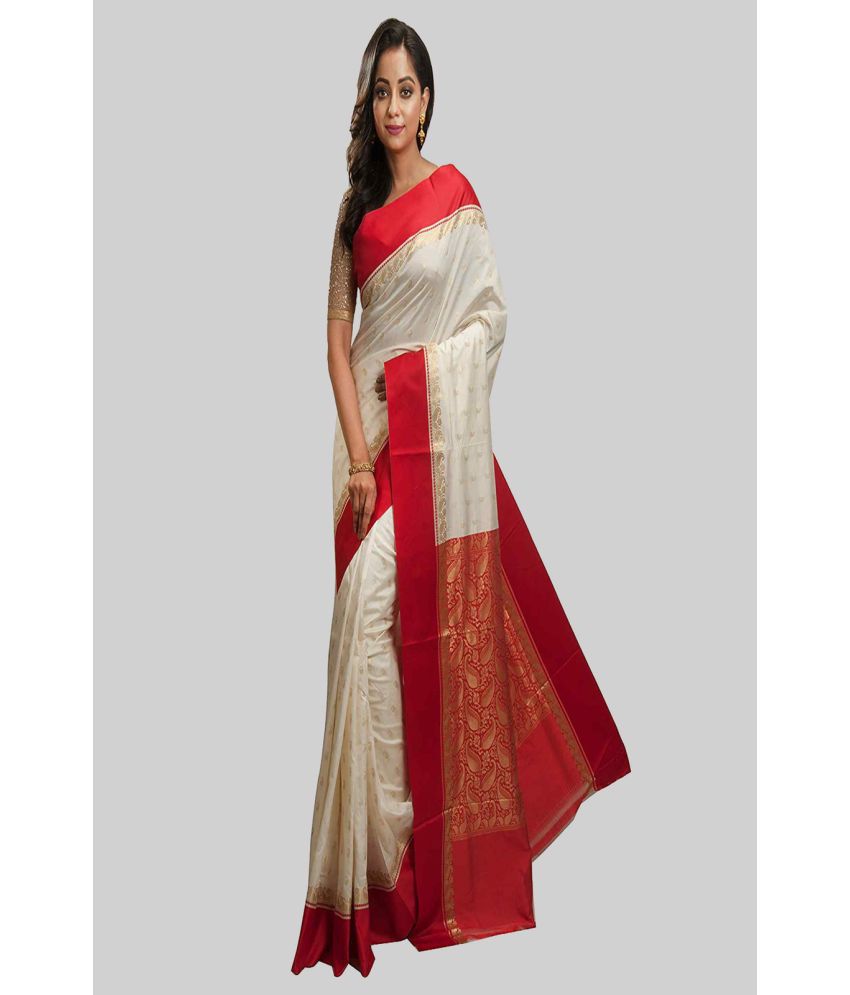 shopeezy tex fab - Off White Art Silk Saree With Blouse Piece ( Pack of 1 )