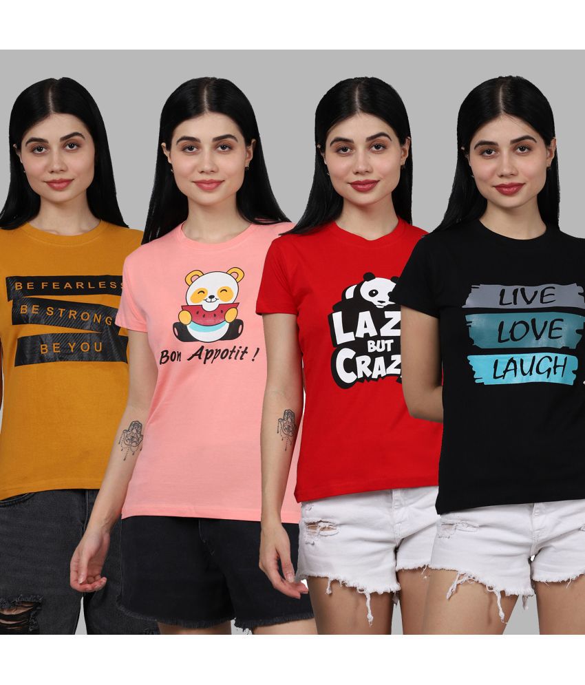     			Fabflee - Multi Color Cotton Regular Fit Women's T-Shirt ( Pack of 4 )