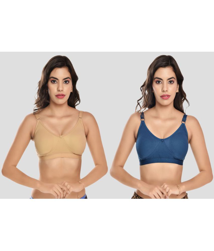     			Elina - Blue Cotton Non Padded Women's Everyday Bra ( Pack of 2 )