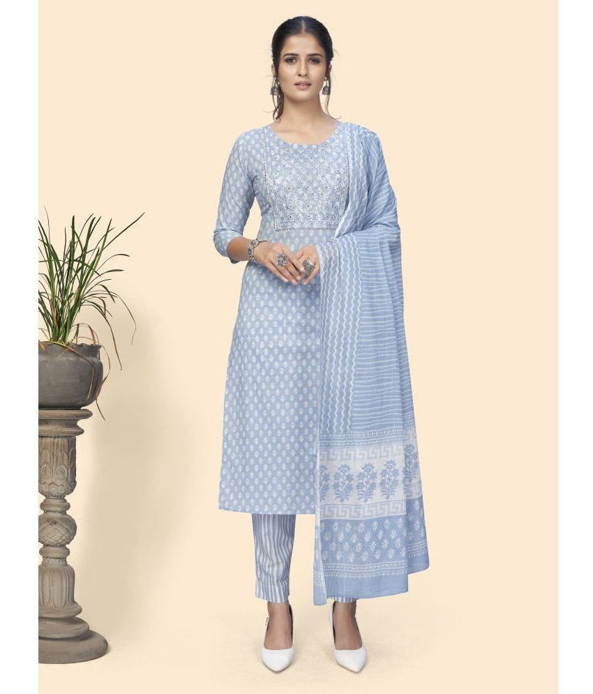     			Vbuyz - Light Blue Straight Cotton Women's Stitched Salwar Suit ( Pack of 1 )