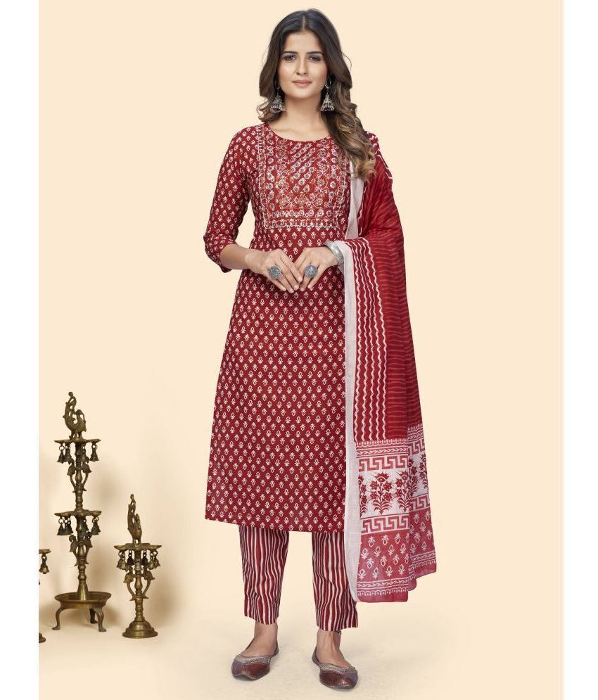     			Vbuyz - Red Straight Cotton Women's Stitched Salwar Suit ( Pack of 1 )