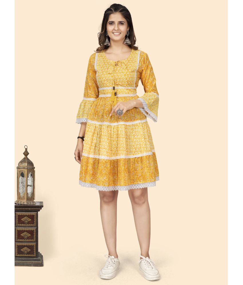     			Vbuyz - Yellow Cotton Women's Fit & Flare Dress ( Pack of 1 )