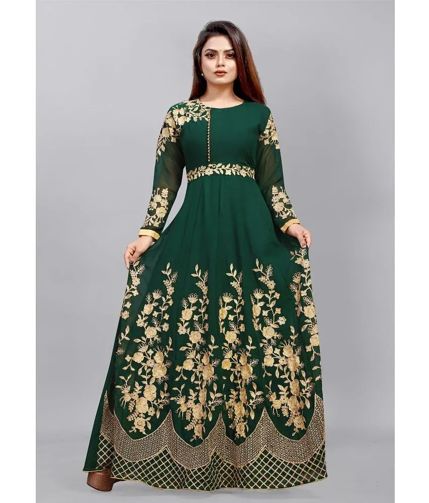 Aika White Anarkali Georgette Women s Semi Stitched Ethnic Gown
