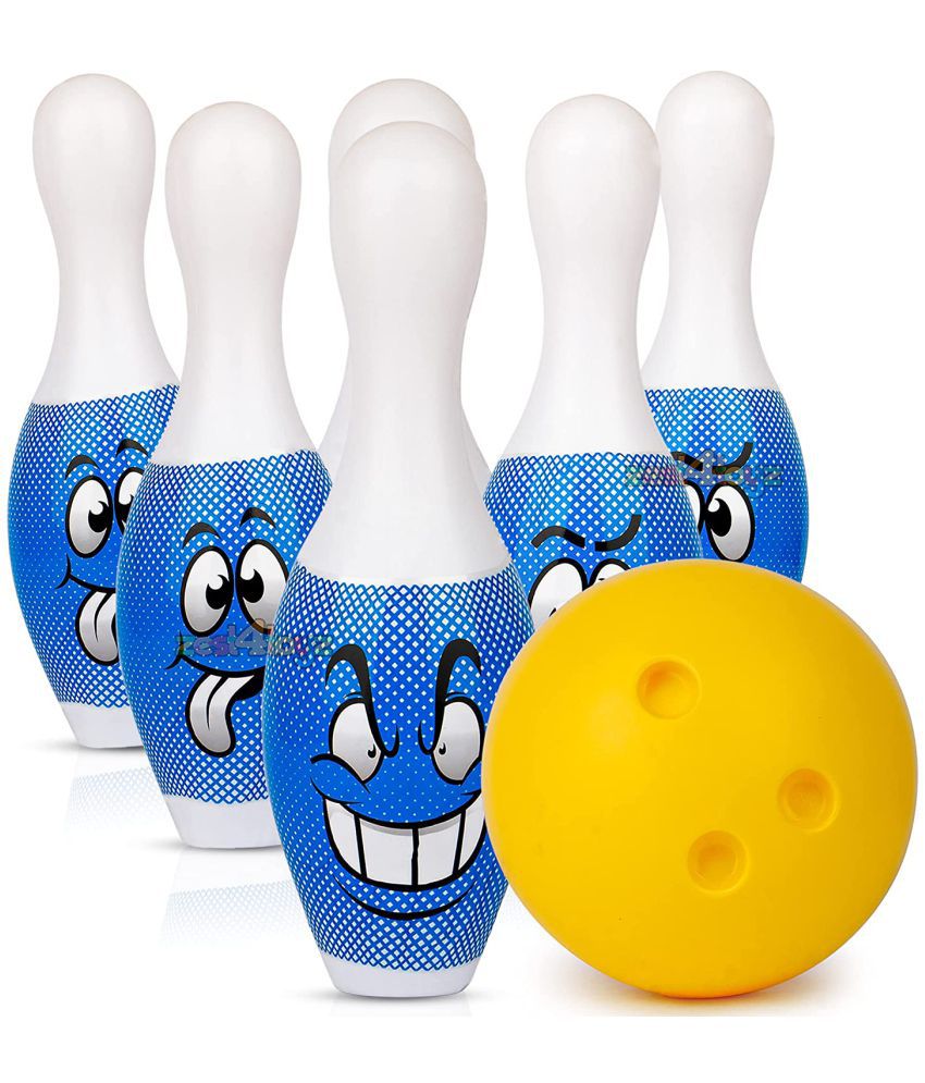     			Bowling Set for Kids Big Size Plastic Set of 6 Pins and 1 Ball Toy for Boys Girls & Kids Indoor Sport Play - Multicolor (Assorted colour and Print)