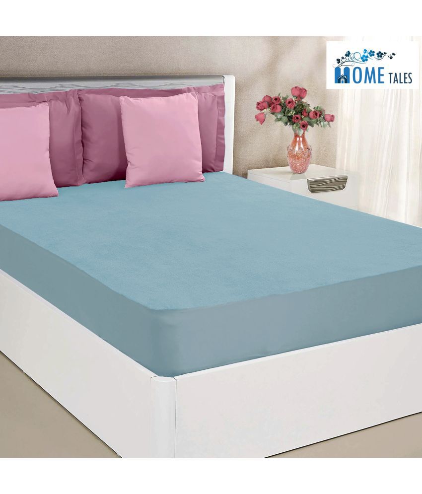     			HOMETALES - Cotton Terry Water Resistance Single Blue Mattress Protector - 198 x 91 cms