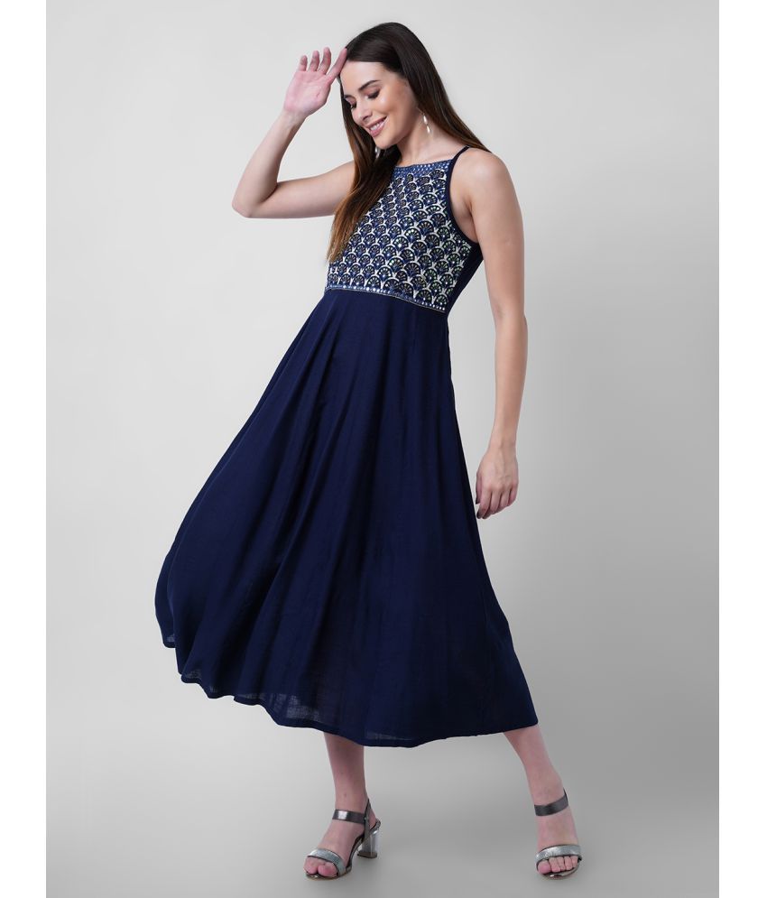     			Nitvan - Navy Blue Rayon Women's Fit & Flare Dress ( Pack of 1 )