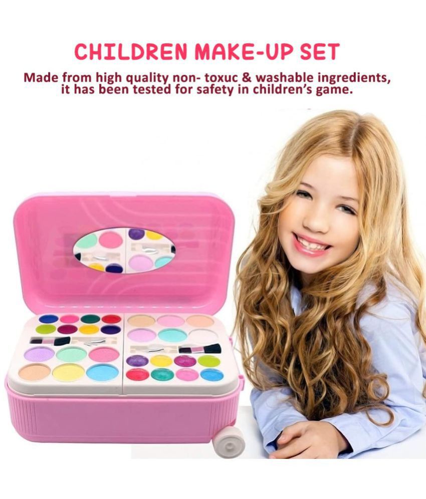     			2 in 1 Cosmetic Makeup Kit and Nail Art Kit for Kids with Portable Trolly Bag | Pretend Play Toy for Girls -Plastic , Multicolor (Assorted colour and Print)