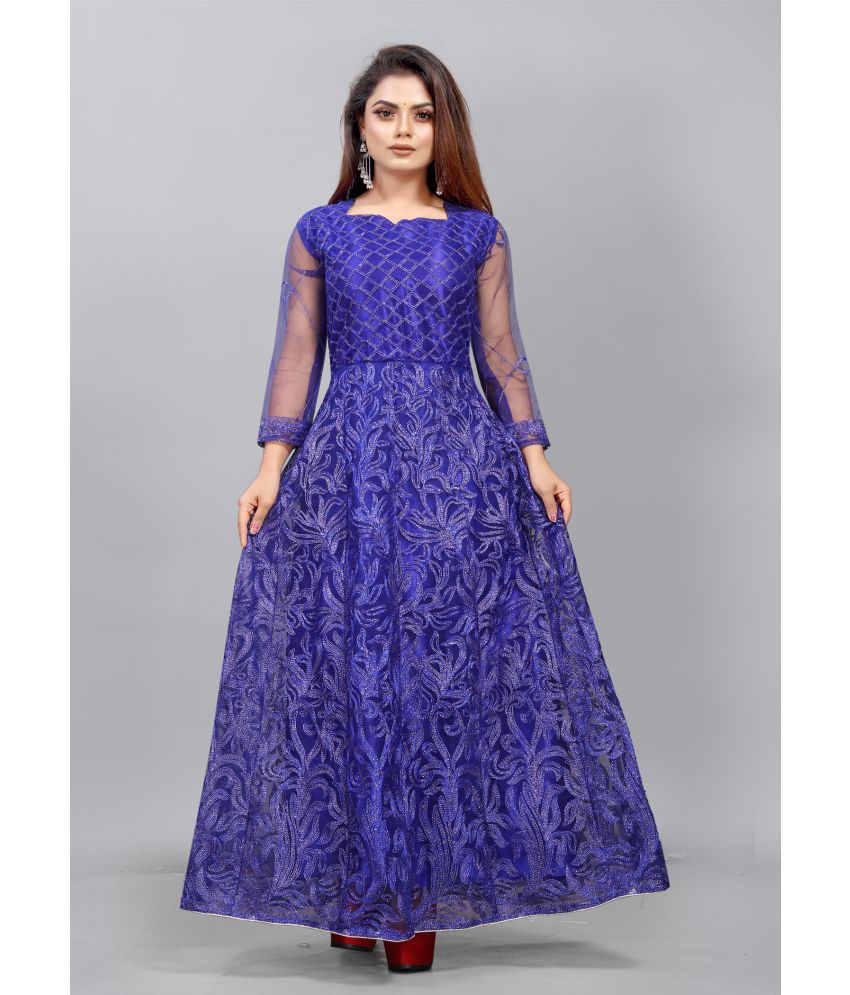     			Apnisha - Blue Anarkali Net Women's Semi Stitched Ethnic Gown ( Pack of 1 )