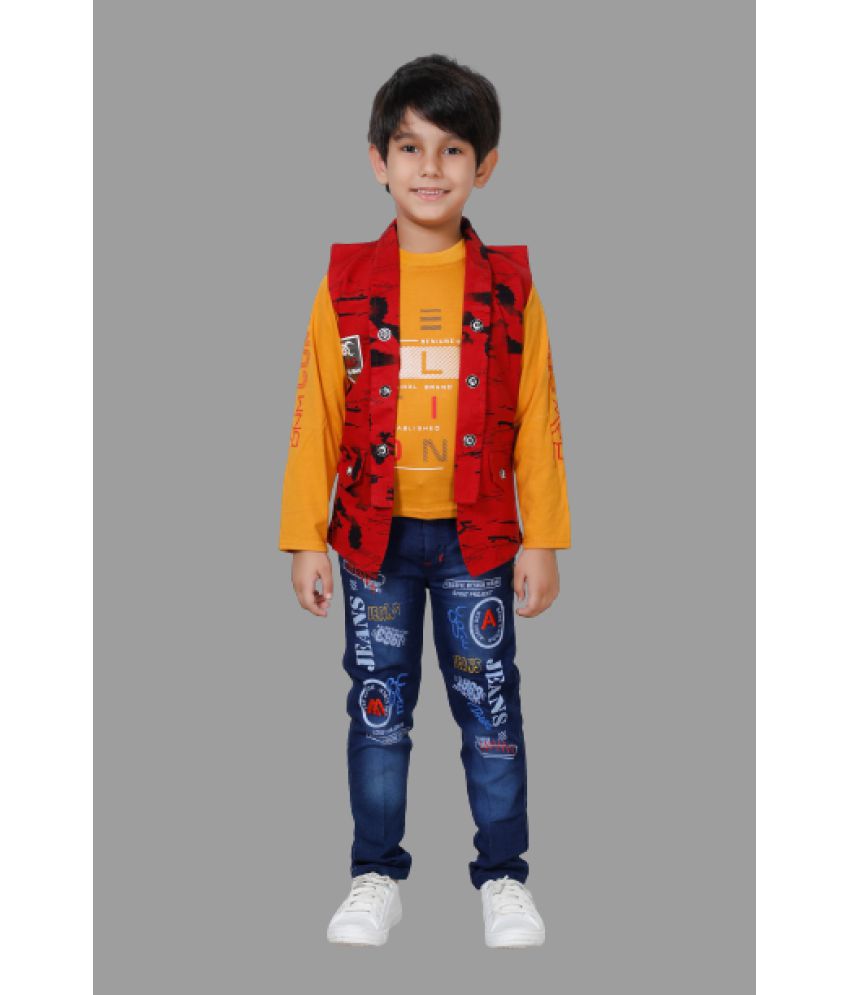     			DKGF Fashion - Maroon Cotton Blend Boys Shirt & Jeans ( Pack of 1 )