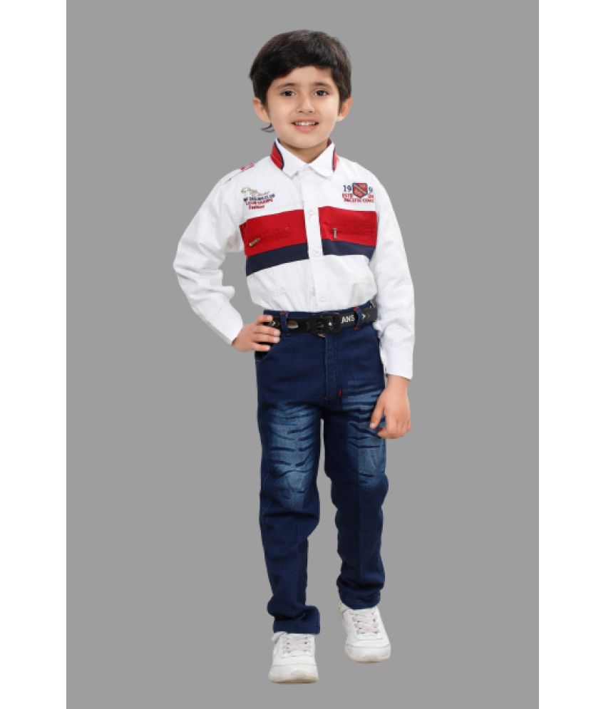     			DKGF Fashion - Red Cotton Blend Boys Shirt & Jeans ( Pack of 1 )