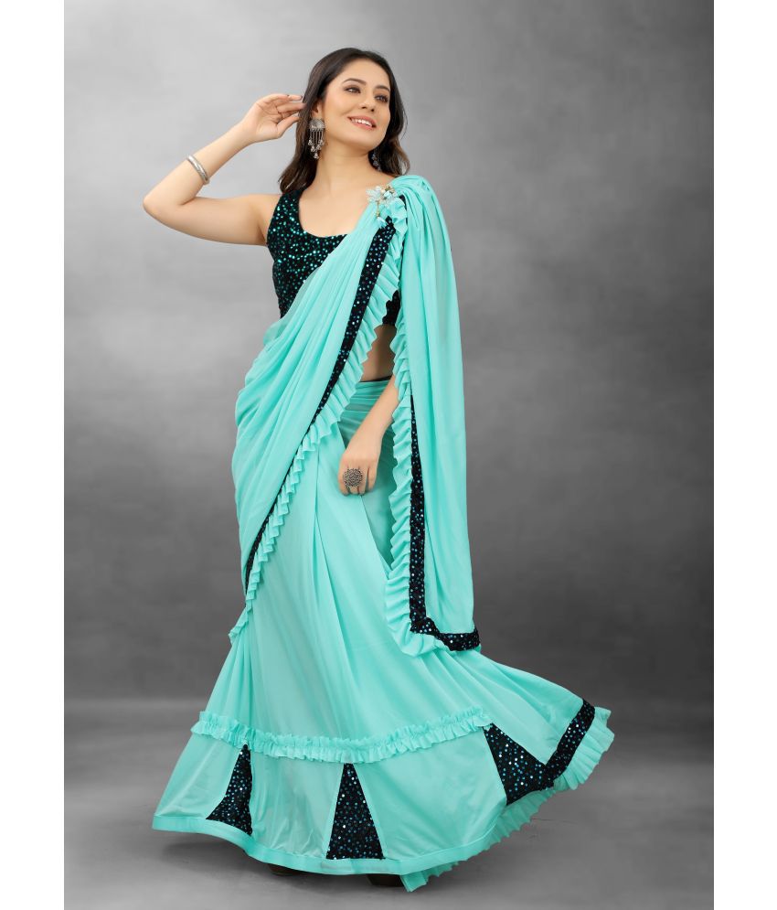     			Aika - SkyBlue Lycra Saree With Blouse Piece ( Pack of 1 )